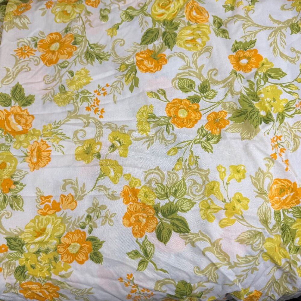 VTG Tastemaker By Mohawk No Iron Twin Fitted Sheet Yellow Floral Cotton Blend